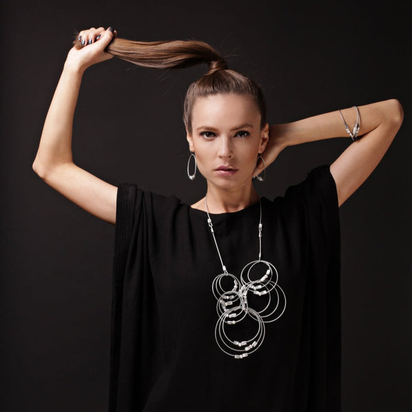 MPR Maxi Cable Collection: Circles Max Necklace in Steel with Freshwater Pearls