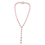 MPR x THE IMAGINARIUM: Pepto Pink Pearl Chain Link + Gold Hinged Lariat Necklace