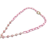 MPR x THE IMAGINARIUM: Pepto Pink Pearl Chain Link + Gold Hinged Lariat Necklace