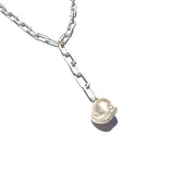 MPR x THE IMAGINARIUM: White Baroque Pearl + White Oval Paperclip Chain Lariat Necklace