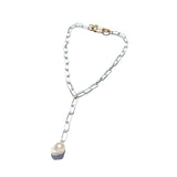 MPR x THE IMAGINARIUM: White Baroque Pearl + White Oval Paperclip Chain Lariat Necklace
