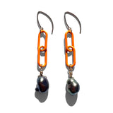 MPR x THE IMAGINARIUM: Peacock Pearl with Neon Orange Chain Earrings