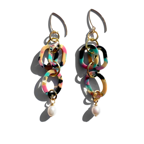 MPR x THE IMAGINARIUM: Tortoise + White Pearl Double Drop Earrings