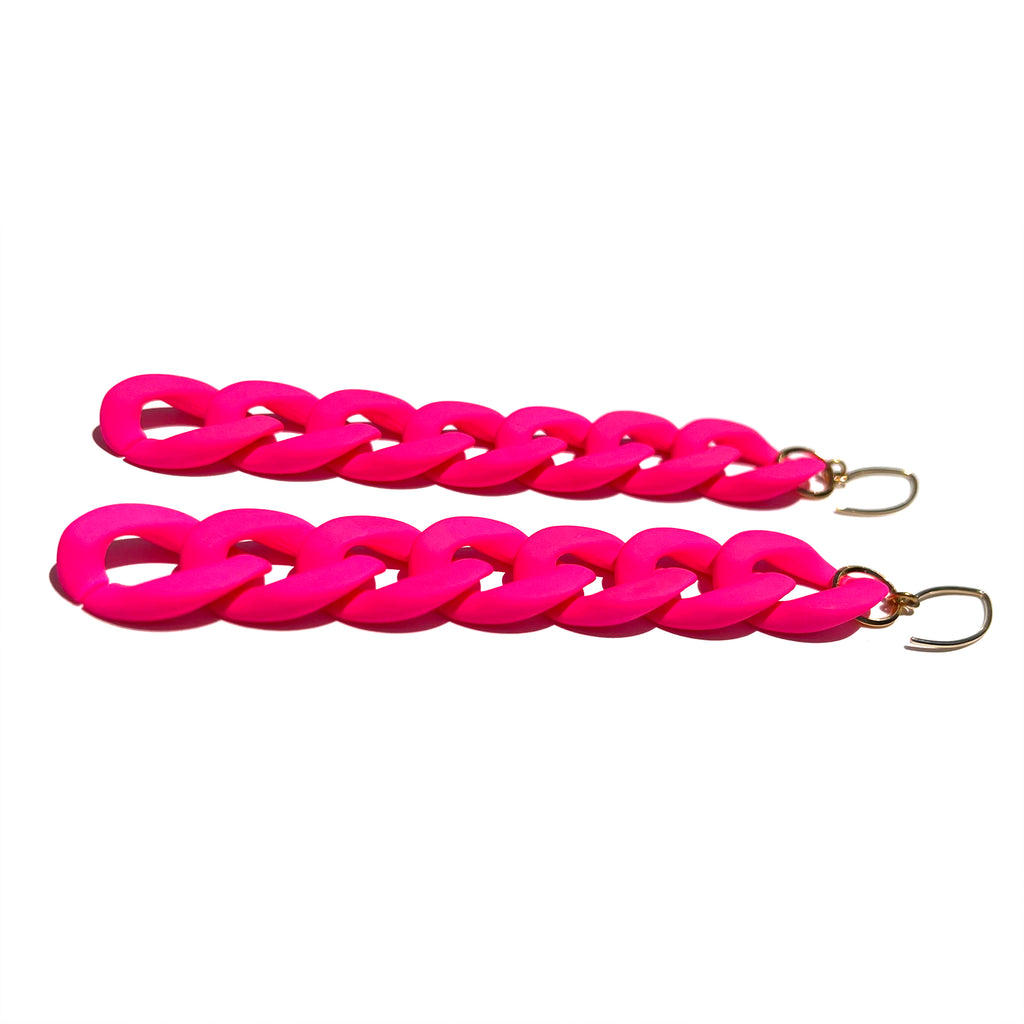 MPR x IMAGINARIUM Curb Chain Link Earrings in Neon Pink Meghan