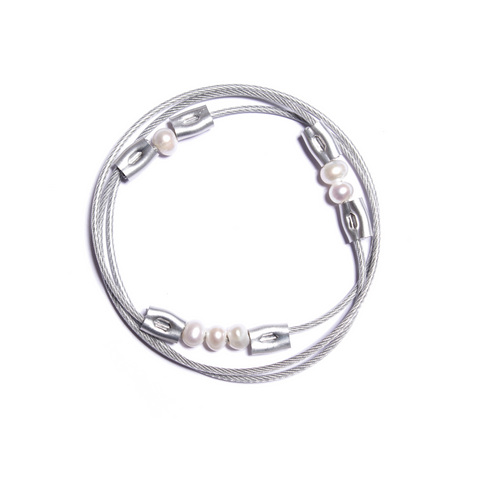 MPR Maxi Cable Collection: Trinity Cuff in Pearl+Steel