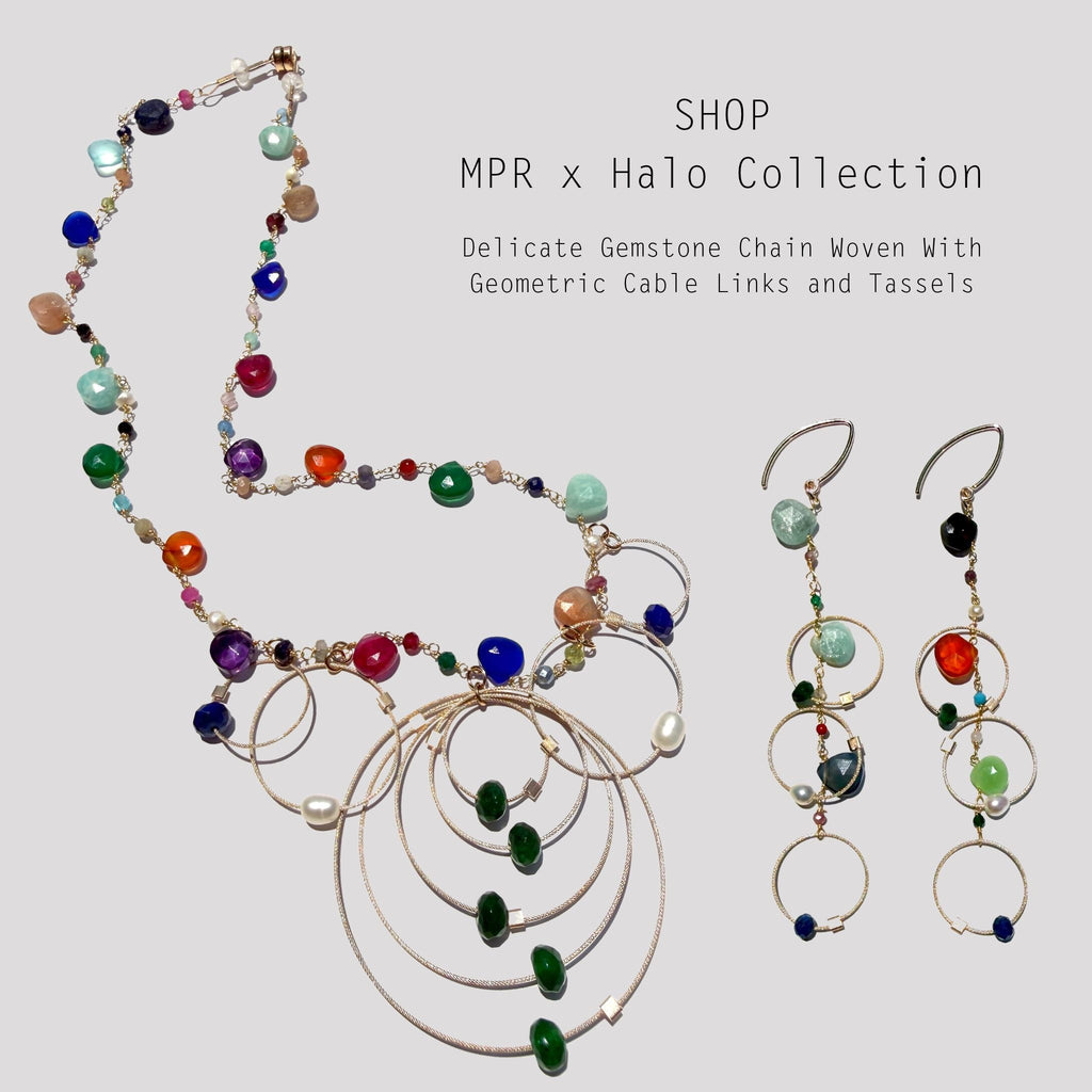 MPR x Halo Collection gemstone necklace and earrings promotional graphic