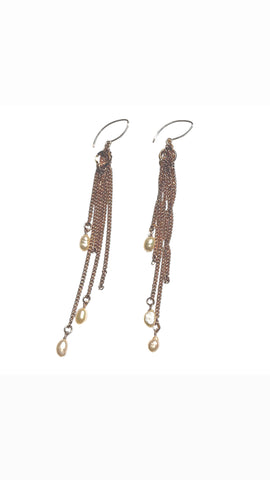 MPR x Sea Change Tidal Lace Earrings in 18k yellow-gold-plated chain with cream freshwater pearls
