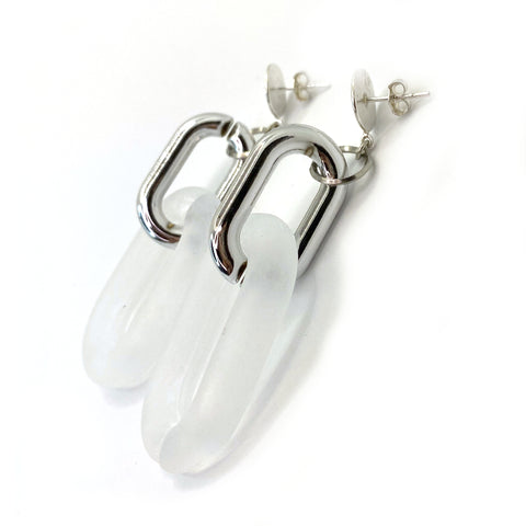 MPR x THE IMAGINARIUM: Double Bubble Drops in Frosted Clear Opaque+SIlver Two-Tone on Silver Posts