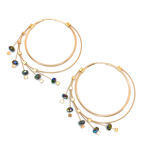 Large Springs Hoops in Titanium Coated Spinel and Rose Gold