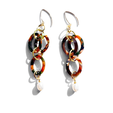 MPR x THE IMAGINARIUM: Forest Acetate with White Pearl Double Drop Earrings