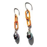 MPR x THE IMAGINARIUM: Peacock Pearl with Neon Orange Chain Earrings