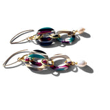 MPR x THE IMAGINARIUM: Maroon + Herringbone with White Pearl Double Drop Earrings