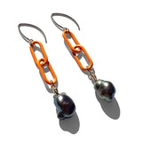 MPR x THE IMAGINARIUM: Peacock Pearl with Neon Orange Chain Earrings