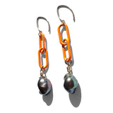 MPR x THE IMAGINARIUM: Peacock Pearl with Neon Orange Chain Earrings