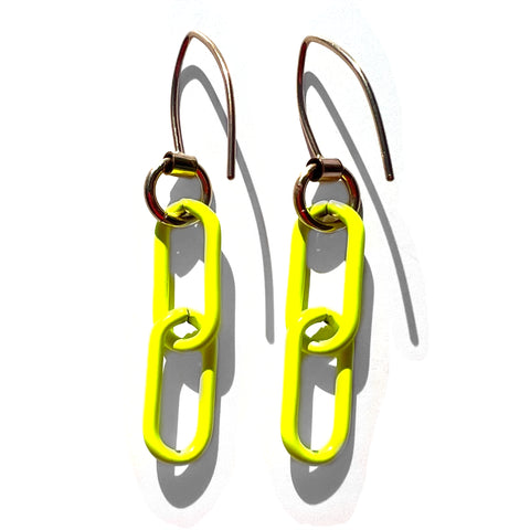 MPR x THE IMAGINARIUM: Neon Yellow Paperclip Chain Double Drop Earrings
