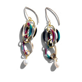 MPR x THE IMAGINARIUM: Maroon + Herringbone with White Pearl Double Drop Earrings