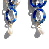 MPR x THE IMAGINARIUM: Ocean Blue Acetate with White Pearl Double Drop Earrings