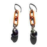 MPR x THE IMAGINARIUM: Peacock Pearl with Neon Orange Chain Earrings