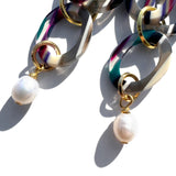 MPR x THE IMAGINARIUM: Maroon + Herringbone with White Pearl Double Drop Earrings