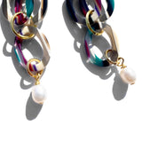 MPR x THE IMAGINARIUM: Maroon + Herringbone with White Pearl Double Drop Earrings