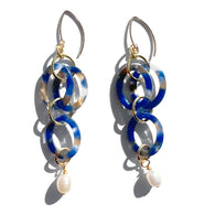 MPR x THE IMAGINARIUM: Ocean Blue Acetate with White Pearl Double Drop Earrings