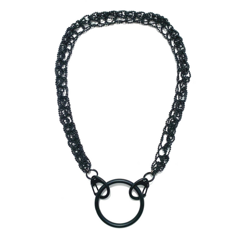 Sea Change Mask Chain Necklace- Black Crochet