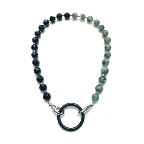 Sea Change Bead Mask Chain Necklace- Onyx+Moss Agates