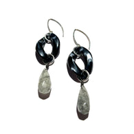 MPR x THE IMAGINARIUM: Black Marble+Single Drop with Tourmalinated Quartz and Silver Hooks