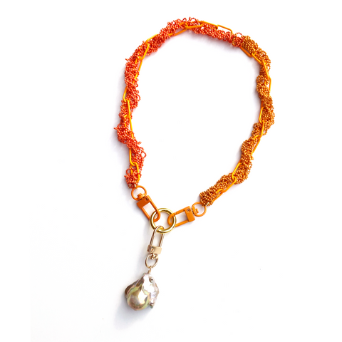 MPR x THE IMAGINARIUM: Orange Crush Pearl Chain Links Necklace