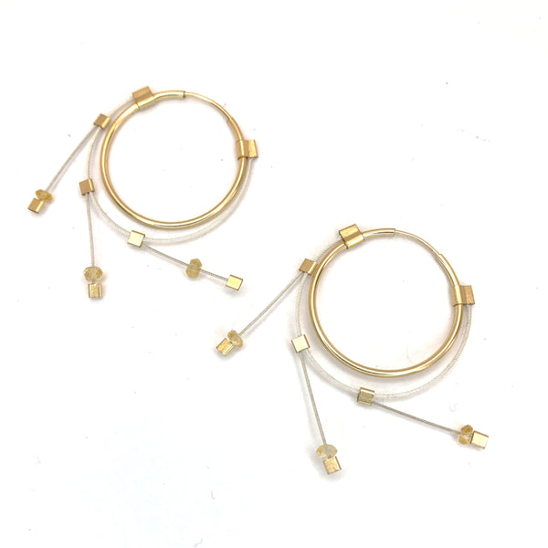 Small Spring Hoops with Citrine, Silver, and Gold