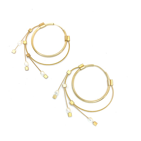 Small Spring Hoops with White Pearl and Gold