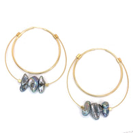 Large Stone Hoops in Rough Keshi Peacock Pearls and Gold