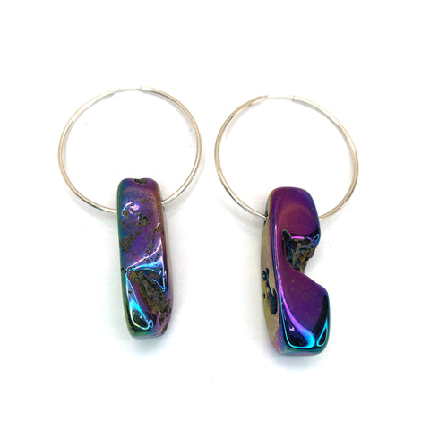 Titanium Quartz Oblong and Large Silver Hoops