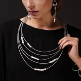 MPR Maxi Cable Collection: Cinq Mobius Necklace in Steel with Freshwater Pearls